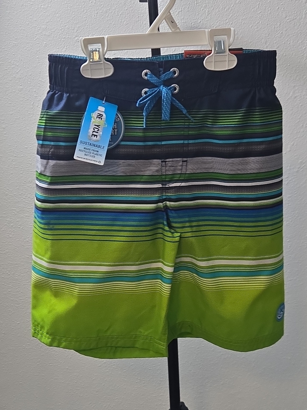 ZeroXposur Algae Swim Shorts in Navy with Green Stripes